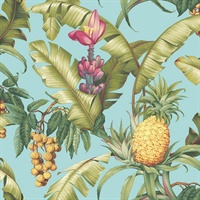 Blue Commercial Pineapple Floral Wallcovering