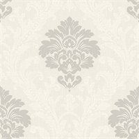 Cream & Grey Damask Commercial Wallcovering